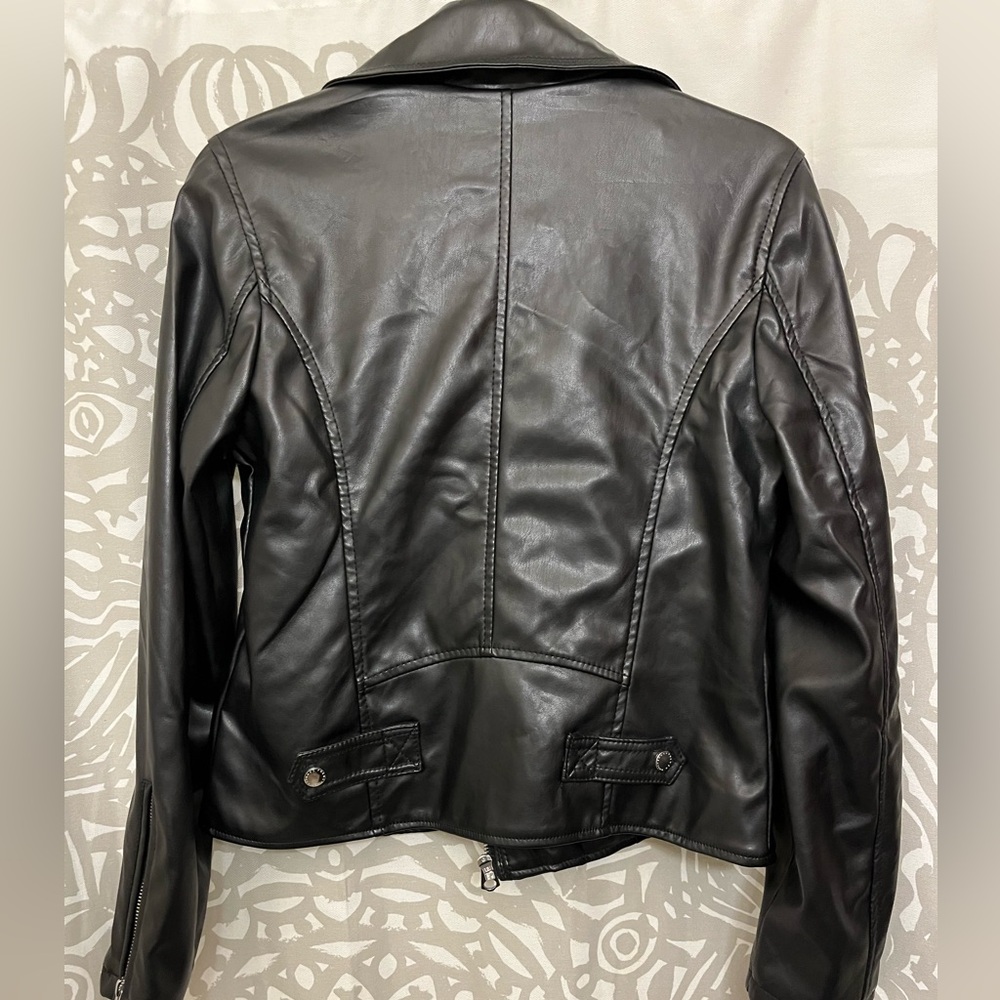 French Connection Black Leather Moto Jacket Asymmetrical Zipper - Picture 4 of 7